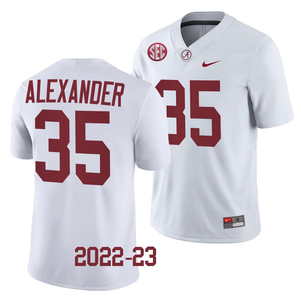 Men's Alabama Crimson Tide Jeremiah Alexander #35 White 2022-23 NCAA College Football Jersey